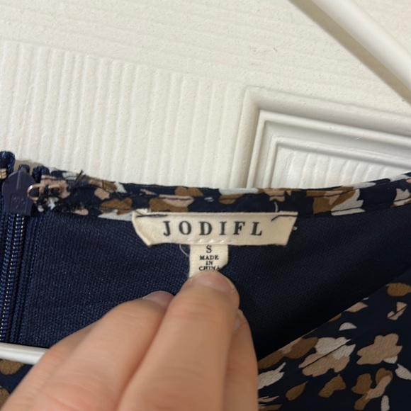 ROMPER that looks like a dress!Jodifl romper, navy blue & brown colors, sz small - Picture 2 of 7